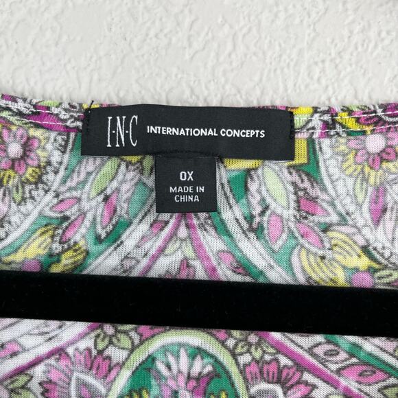 INC International Concepts Multi Opulent Paisley Ruched Tunic Top Plus 0X NWT - Picture 5 of 16